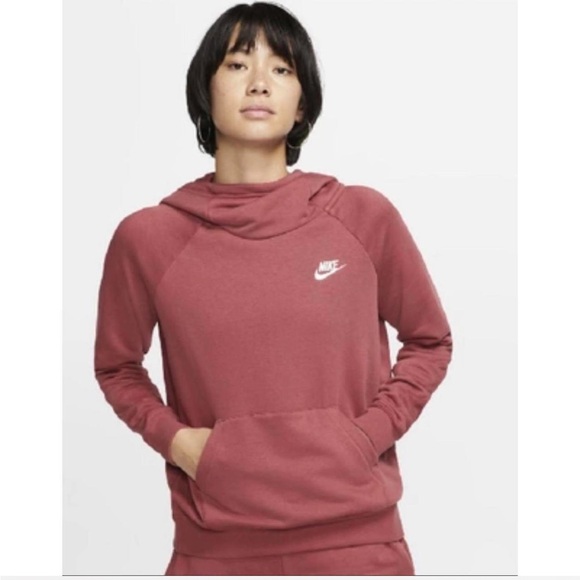 Nike Tops - Nike Funnel Neck Fleece Hoodie Dusty Pink Kangaroo Pocket Size M